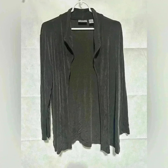 Chicos Travelers Open Front Cardigan jacket Sz 2 US L Black Slinky Long Sleeve - Picture 1 of 4